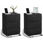 'Vasagle' Nachttisch mit 3 Schubladen (2er Set), 2 AC-Steckdosen / 2 USB-Anschlüsse, Holz ebenholzschwarz, 59 x 35 x 40 cm