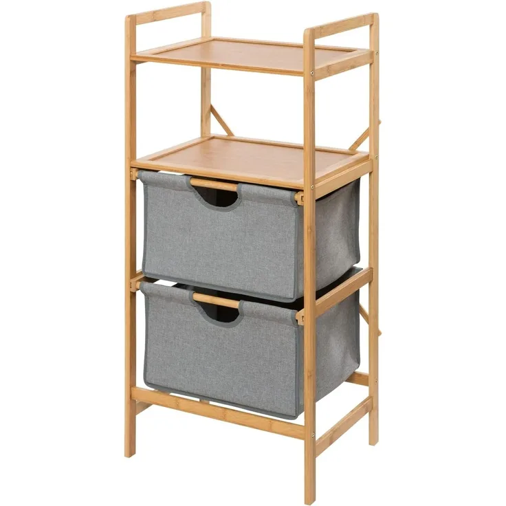 BAHARI Zubehörregal Bambusregal mit 2 Einlegeböden und 2 Schubladen - 44 x 96 x 34 cm - WENKO