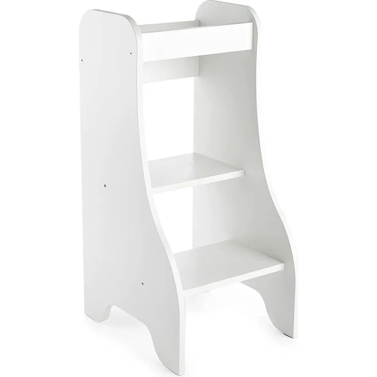 Puckdaddy Entdeckerturm Turmine - 43 x 50 x 94 cm, Kinder-Hochstand aus Holz in Weiß, praktischer Küchenhelfer für Kinder, Kinderhochstuhl als Tritthocker & Lernturm für Kleinkinder von 1-4 Jahre