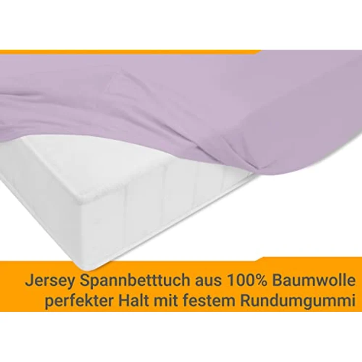 npluseins klassisches Jersey Spannbetttuch - vielen Farben + Größen - 100% Baumwolle 159.192, 140-160x200 cm, Flieder – Bild 5