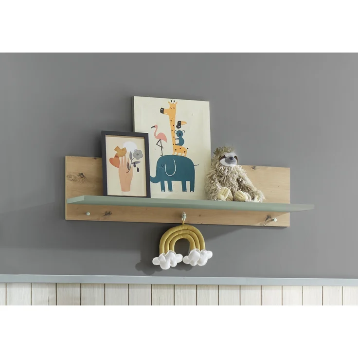 Wandboard >Birta< 3 Haken, Ablage, Artisan Eiche Dekor / Salbei - 120x30x25,5cm (BxHxT) – Bild 2