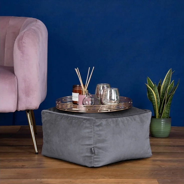 Icon Amara Hocker, Dunkelgrau, Flauschiger Samt Stoff, Samt Sitzsack, Sitzpuff Hocker mit Füllung, Fußhocker für das Wohnzimmer, Deko Wohnzimmer – Bild 3