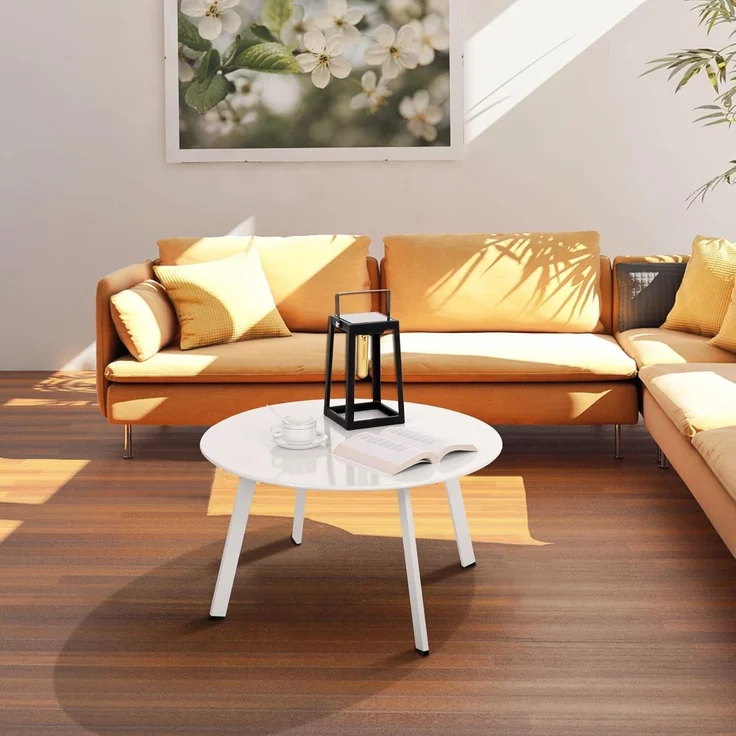 Runder Metall Beistelltisch Garten Sofatisch Kaffeetisch Weiß Ø 70 x 40H cm – Bild 2