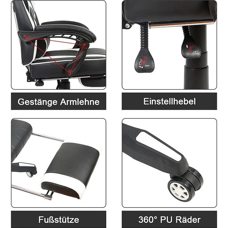 Gamingstuhl Grün/Schwarz Chefsessel Drehstuhl Bürositz Schreibtisch Fußstütze – Bild 4