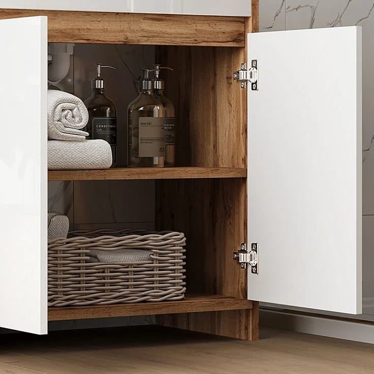 Waschbeckenunterschrank Lemgo Goldkraft Eiche 2-teilig Vicco – Bild 5