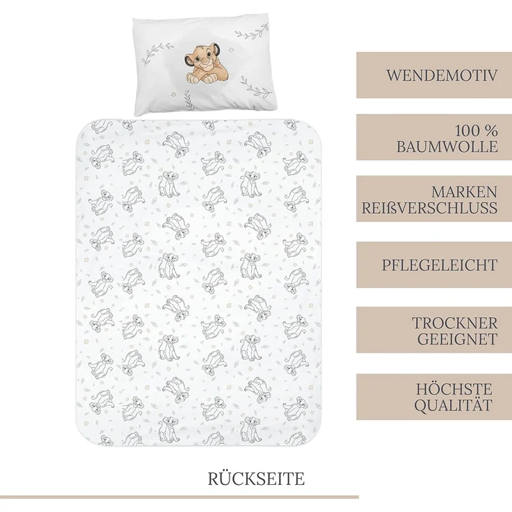MTOnlinehandel Babybettwäsche König der Löwen 100x135 + 40x60 cm, 100 % Baumwolle Flanell, Biber, 2 teilig, Hakuna Matata Kinderbettwäsche – Bild 3