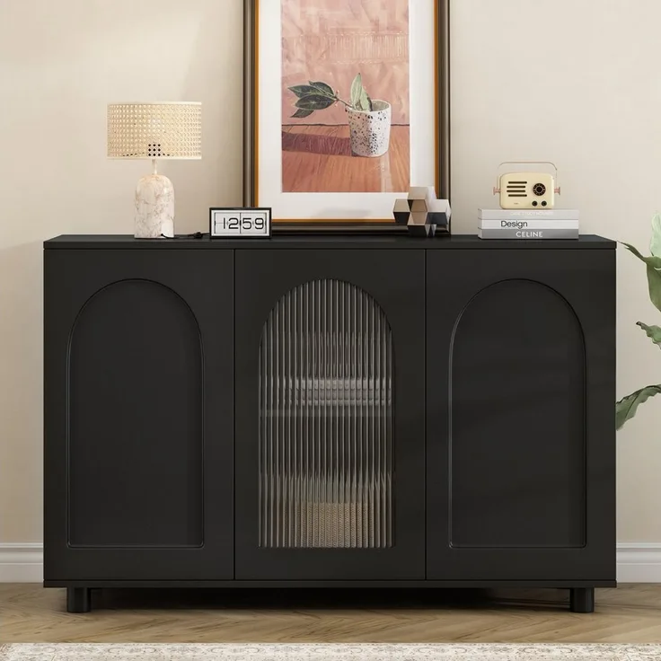STILVORA Sideboard mit Glastür,Aufbewahrungsschrank Beistellschrank grifflos,Schwarz