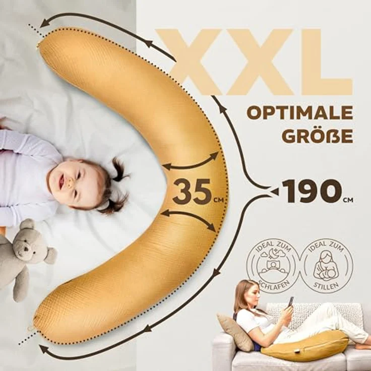 sei Design XXL Stillkissen Seitenschläferkissen - Musselin-Bezug personalisiert mit Namen Geburtsdatum: personalisierte Geschenke zum Geburt Baby Geschenk für Junge oder Mädchen – Bild 5