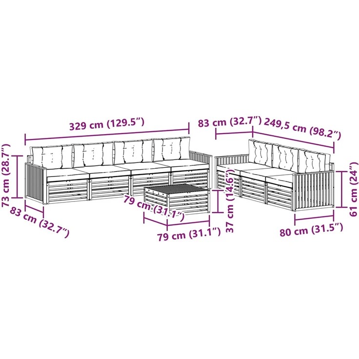 vidaXL Outdoor-Sofagarnitur 8 stk. 7-Sitzer Weiß und Anthrazit 3390162 – Bild 9