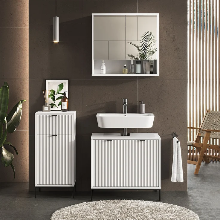 Badschrank Eliza Weiß 40 x 87 cm mit Tür und Schublade Vicco – Bild 4