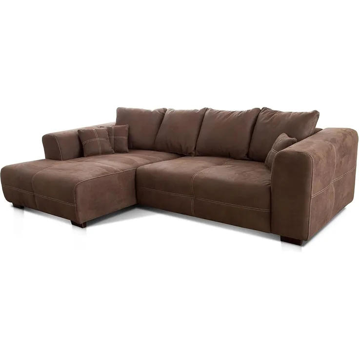 Cavadore Ecksofa Mavericco / XXL Couchecke inkl. Kissen / Longchair links / Industrial Style / 285 x 69 x 170 (BxHxT) / Mikrofaser Braun