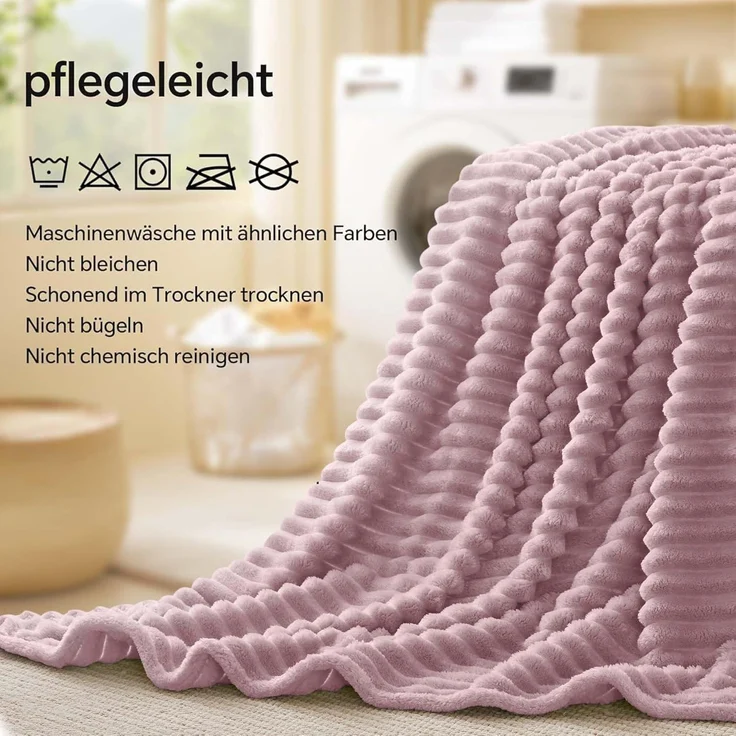 BEDELITE Kuscheldecke Flauschig Decke 150x200 - weiche XL Flanell Decken Beerenviolett für Couch, Deko Streifen Cord Fleecedecke als Couch Überwurf für Wohnzimmer, Twin Blanket Wide Use – Bild 5