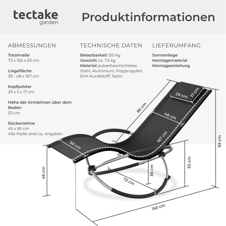 tectake Gartenliege Sonnenliege, 1, 1 St, 1tlg, mit Textilene – Bild 2
