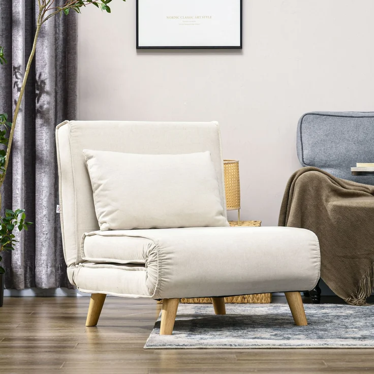 Schlafsessel, 6-stufig verstellbare Lehne, Leinenoptik, bis 120 kg, Creme--Cremeweiß--72x78x79cm--YOUDENOVA – Bild 4