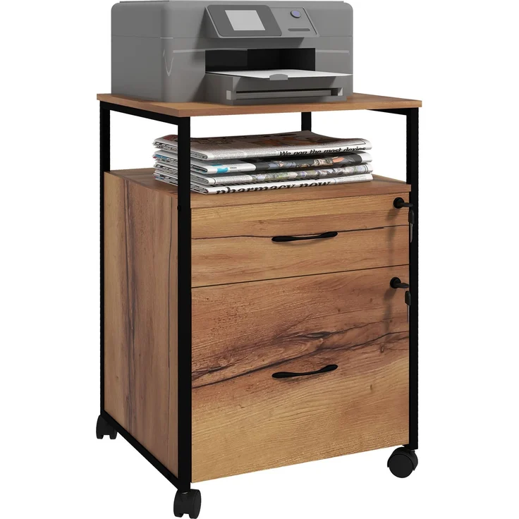 Bürokommode mit 2 abschließbaren Schubladen, 44.0×40.0×66.5cm, Braun rustikal, MELAYR – Bild 1