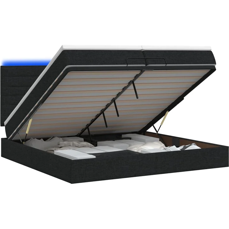 vidaXL Ottoman-Bett mit Matratze und LED Schwarz 200 x 200 cm Stoff 3458016 – Bild 2