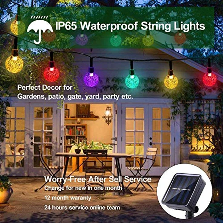 Useber Solar Lichterkette 50LED, Wasserdicht mit 8 Lichtmodi für Außen und Innen, Bunt, ideal für Balkon, Garten und Partys – Bild 4