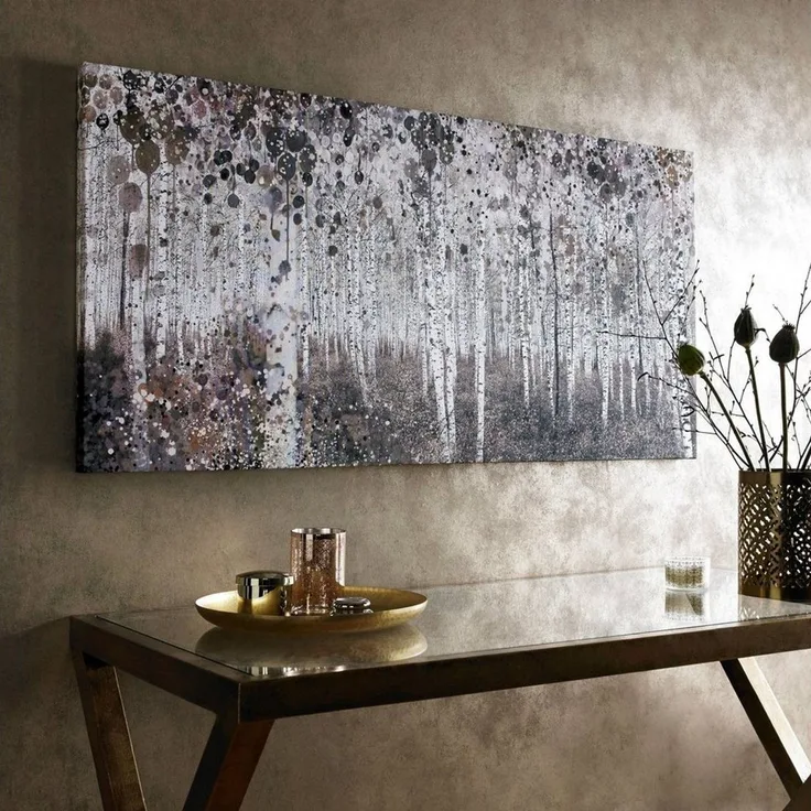 Art for the home Leinwandbild Birkenwald, Wald, Aquarell Wald 60x120 cm