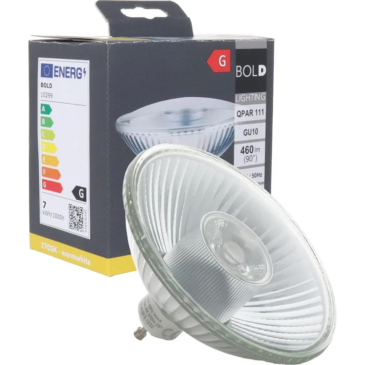BOLD Lighting QPAR 111 (ES 111) LED GU10 Reflektor-Leuchtmittel (425 Lumen | Dimmbar | 6,5 W entsprechen 40 W | 2700k warmweiß | 15.000 Std. Laufzeit),Aluminium