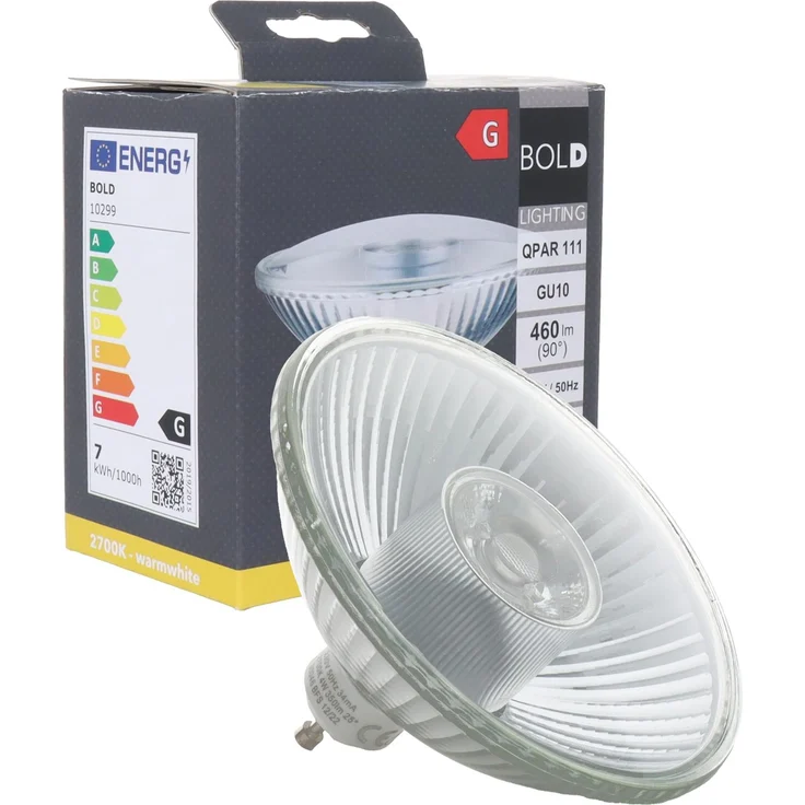 BOLD Lighting QPAR 111 (ES 111) LED GU10 Reflektor-Leuchtmittel (425 Lumen | Dimmbar | 6,5 W entsprechen 40 W | 2700k warmweiß | 15.000 Std. Laufzeit),Aluminium