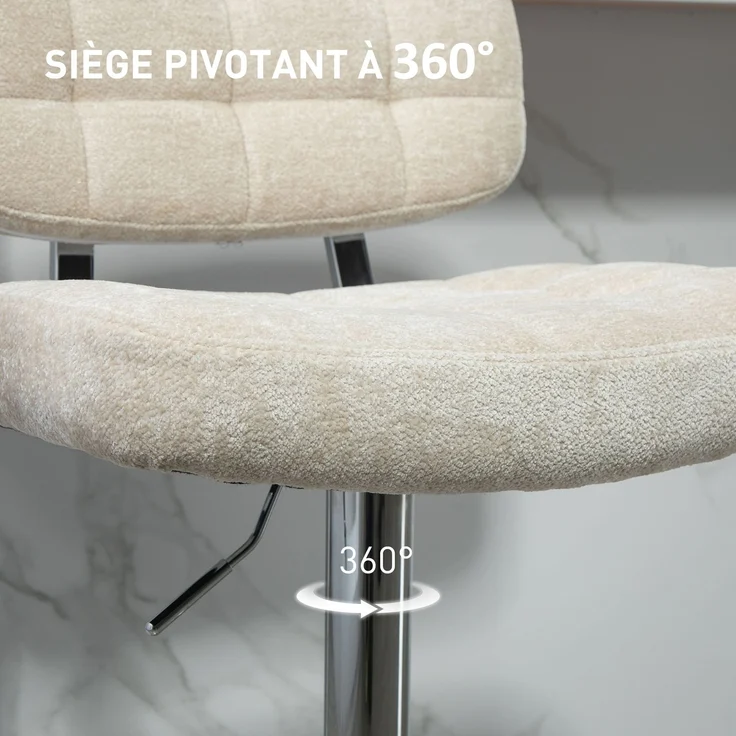 2er-Set Barhocker mit Rückenlehne, höhenverstellbar und Fußstütze, Stahlgestell, Belastbarkeit 120 kg, beige – Bild 8