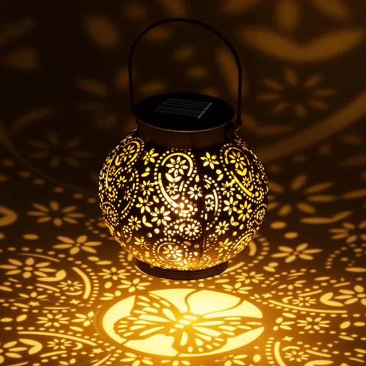 OUILA Solarlaterne für Außen, IP65 Wasserdicht Hängende LED Gartenlaterne, Vintage Outdoor Solarlampen für Terrasse, Veranda, Hof und Rasen – Bild 1