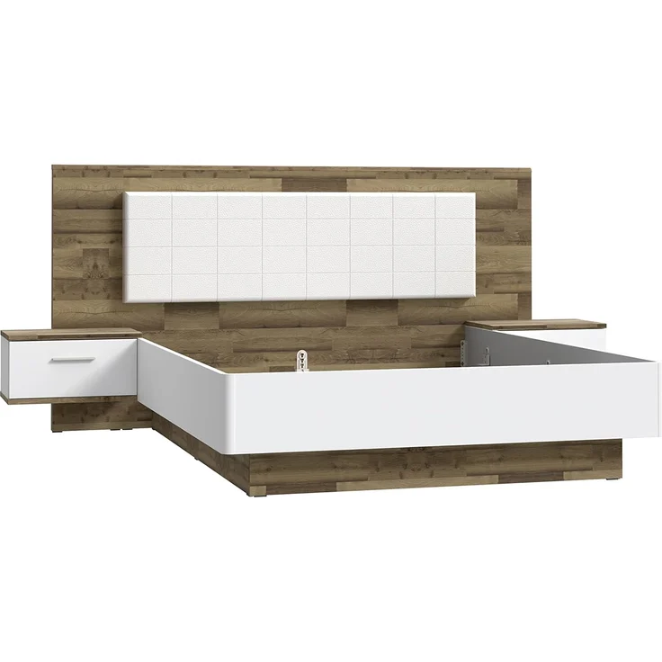 FORTE Sirius Black Bett mit 2 Nachtkommoden, Liegefläche 160x200 cm, Holzwerkstoff, Stabeiche kombiniert mit Weiß matt, 287,6 x 123,8 x 209,9 cm – Bild 3