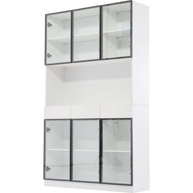Vitrine 240 x 36 x 200 cm aus Spanplatte und Glas, mit LED-Beleuchtung – Bild 5
