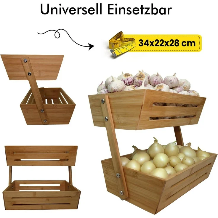 hausleben Obstschale Obstkorb mit 2 Etagen 34 x 22 x 28 cm, (1-tlg), Obstschale Obst Halter, Küche Ablagekorb Brot Snacks Korb – Bild 2