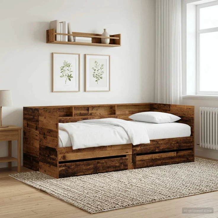 vidaXL Tagesbett mit Schubladen mit Regal Altholz Holzwerkstoff 3429640 – Bild 1