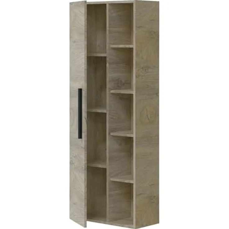 Dmora - Säulenschrank LosAngeles, 1-türiger Badezimmerschrank, Hängewandschrank mit 5 Regalen, 51x25h135 cm, Eiche – Bild 5