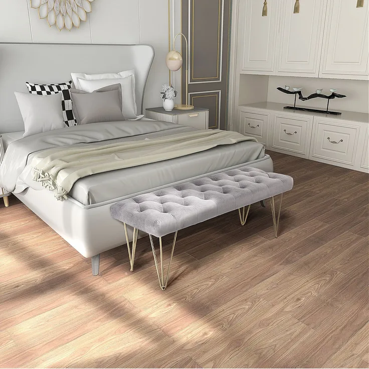 CHICFURN Bettbank 116x49x44,5 cm mit Samtbezug und Eisenrahmen – Grau