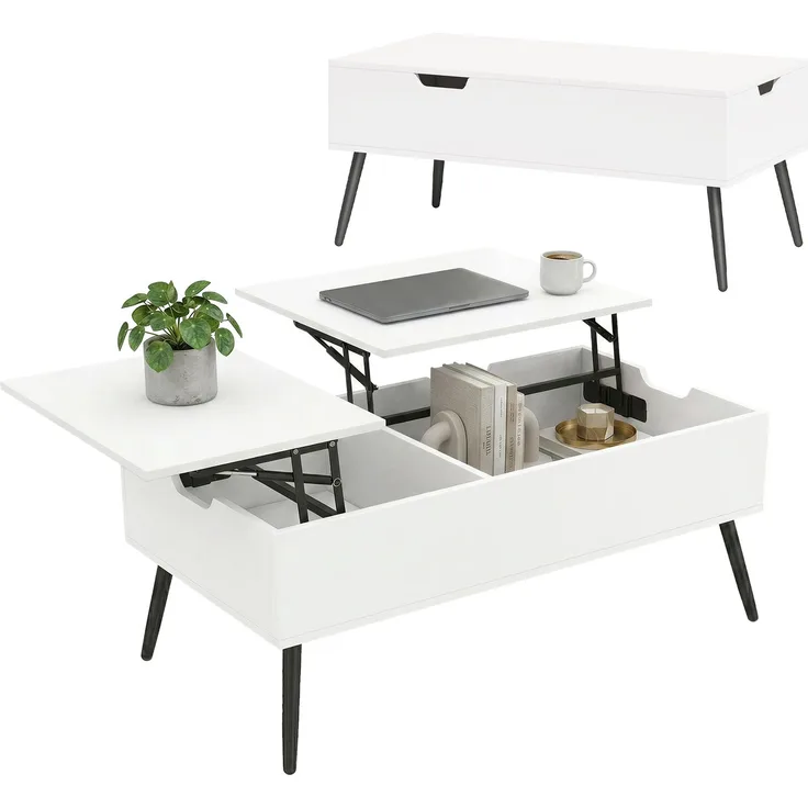 Anhebbarer Couchtisch Wohnzimmer 100 x 50 x 43, 100.0×50.0×58.0cm, Weiß, MELAYR