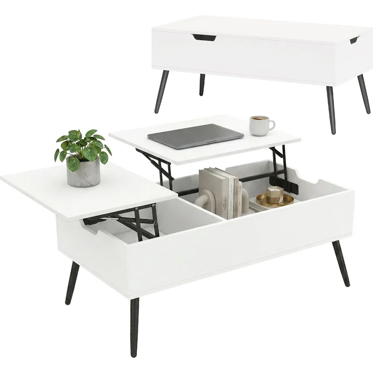 Anhebbarer Couchtisch Wohnzimmer 100x50x43, 100.0×50.0×58.0cm, Weiß, MELAYR – Bild 1
