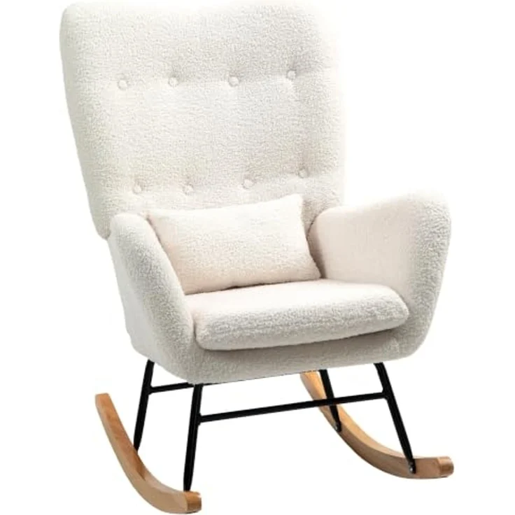 HOMCOM Schaukelstuhl Schaukelsessel mit Armlehne, Teddystoff-Optik (Relaxsessel Schwingsessel, 1 St), für Wohnzimmer, Schlafzimmer, Cremeweiß – Bild 1