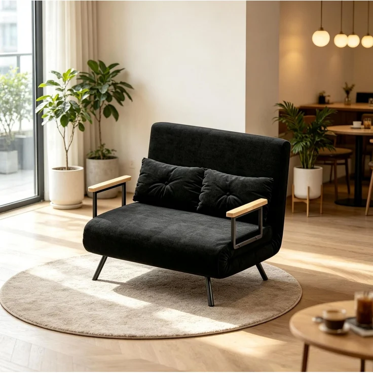 Schlafsofa, Samt mit 5-fach verstellbarer Rückenlehne, 102x73x81 cm, Schwarz – Bild 4
