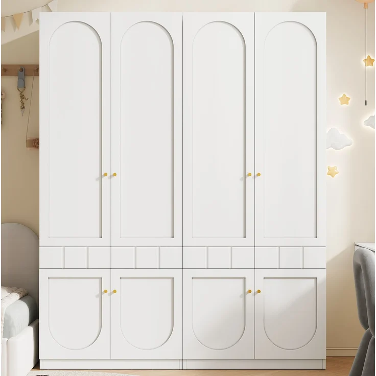 CHICFURN Kleiderschrank 2er-Set 160x200x50 cm mit Schubladen und Kleiderstange – Weiß – Bild 2