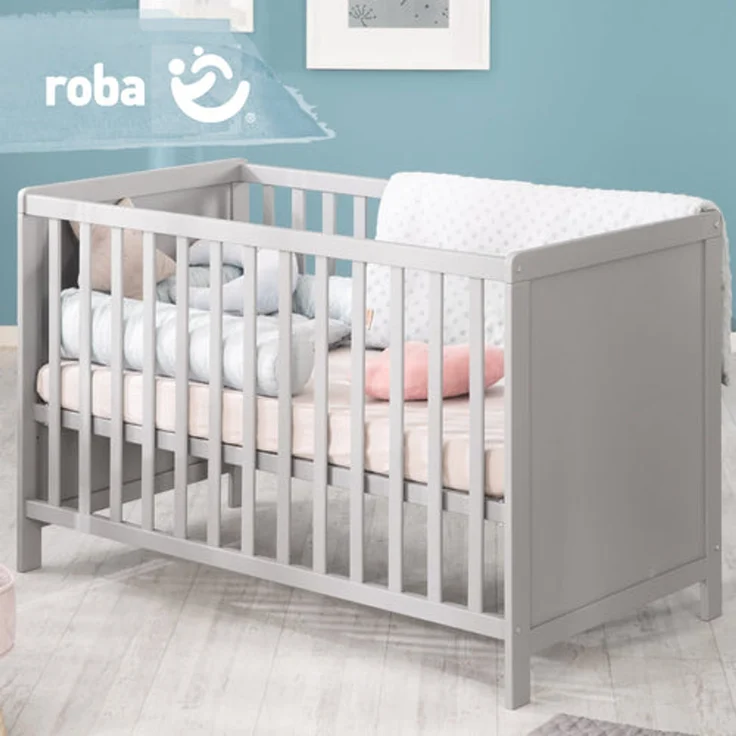 roba Beistell- & Babybett 60 x 120 inkl. Lattenrost - Höhenverstellbar - 5 Schlupfsprossen - Taupe – Bild 4