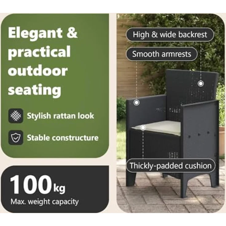 vidaXL Gartenstuhl 4 pcs Anthrazit 53 x 49 x 85 cm Polypropylen 847472 – Bild 8