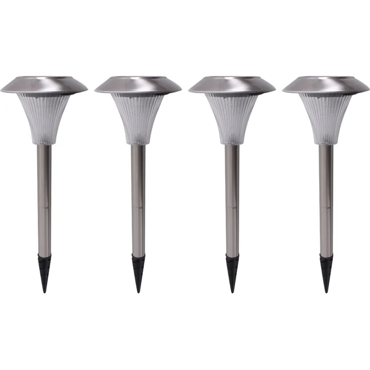 4x LED Solar Steckleuchten, Edelstahl, rund – Bild 1