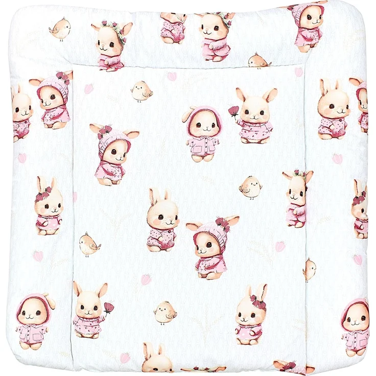 TupTam Baby Wickeltischauflage mit Baumwollbezug Gemustert, Farbe: Kaninchen/Rosa, Größe: 75x85 cm – Bild 1