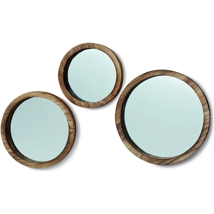 BOLTZE Spiegel Jones 3er Set, aus Holz, Rund, Braun, Landhaus Design – Bild 1