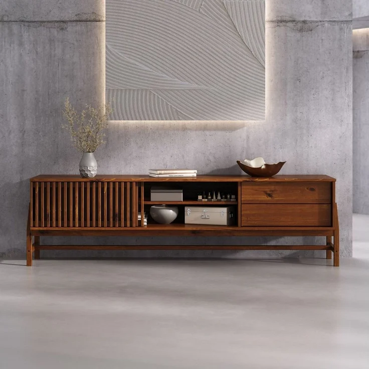 IDIMEX Lowboard ADAMO, Sideboard 180cm aus Massivholz mit Lamellenschiebetüren KastanieFinish – Bild 2