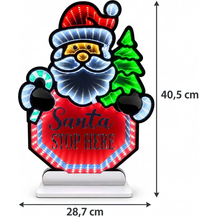LED Infinity Spiegel Santa Stop Here 40,5 cm, Weihnachtsmann mit Timer – Bild 5