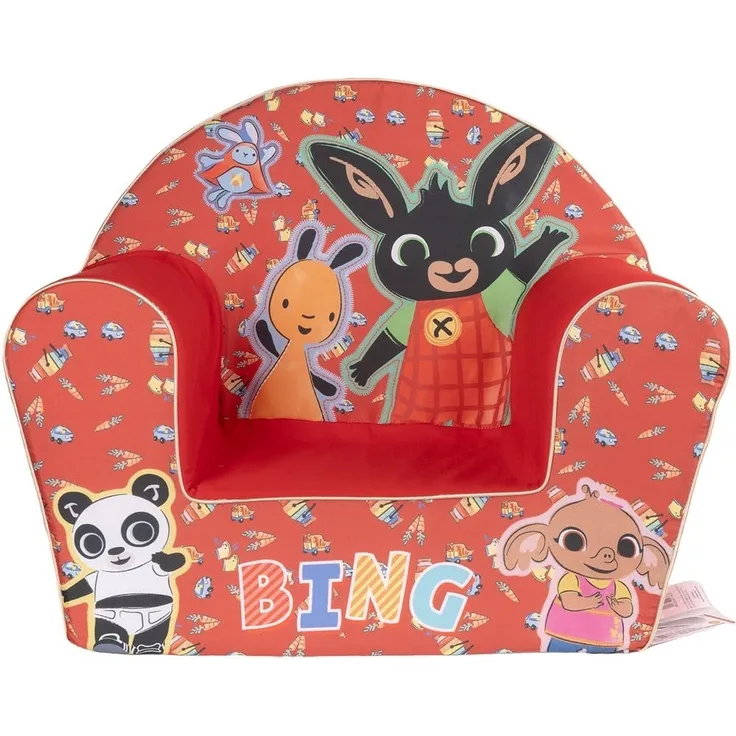 Bing Kindersessel – bequem und sicher, lustiges Design mit Bing und Flop – perfekt für Kinderzimmer und Spiel-Ecken (rot)
