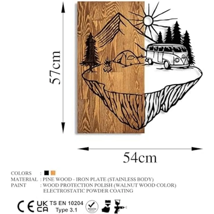 Wallity 'Camp Life' Dekoratives Wandaccessoire aus Holz, Walnuss / Schwarz, 57 x 54 cm – Bild 6