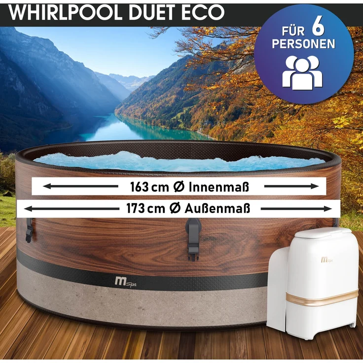 BRAST Whirlpool aufblasbar MSpa Frame Duet Eco für 6 Personen Ø173x65cm 138 Massagedüsen in 3 Intensitäten In- Outdoor Pool Ganzjähriger Einsatz Winterfest einfache Steuerung per App – Bild 2