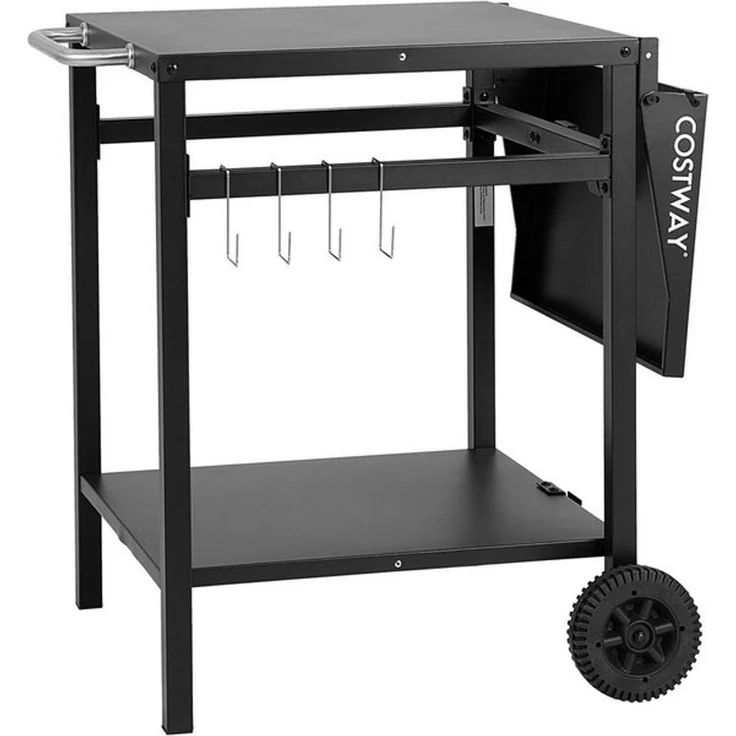 COSTWAY Grillablagetisch, mit 2 Ablagen, 4 Haken & klappbarer Tischplatte – Bild 4