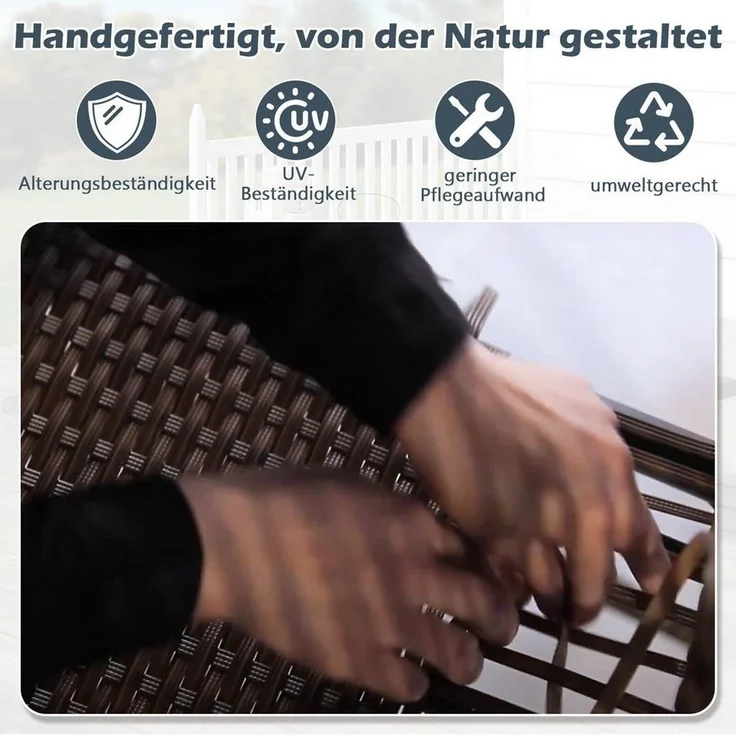 MeXo Gartenlounge-Set Balkonmöbel Set, (Handgefertigtes Poly Rattan Gartenmöbel Set, 4-tlg, 2-Sitzer Sofa, 2 Sessel, Tisch mit Stauraum, 8 Auflagen für 4 Personen), wetterfest Terrassenmöbel Set, Lounge Möbel Outdoor – Bild 2