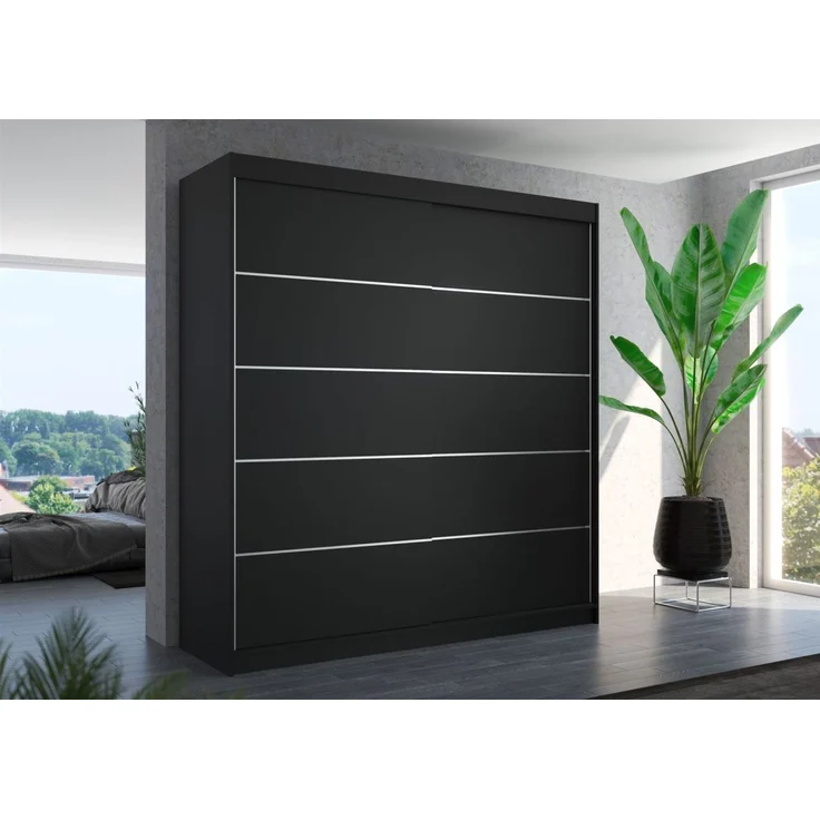 Schiebetürenschrank Schrank Nr. 420 in Schwarz matt 200 x 215 x 58 cm – Bild 1
